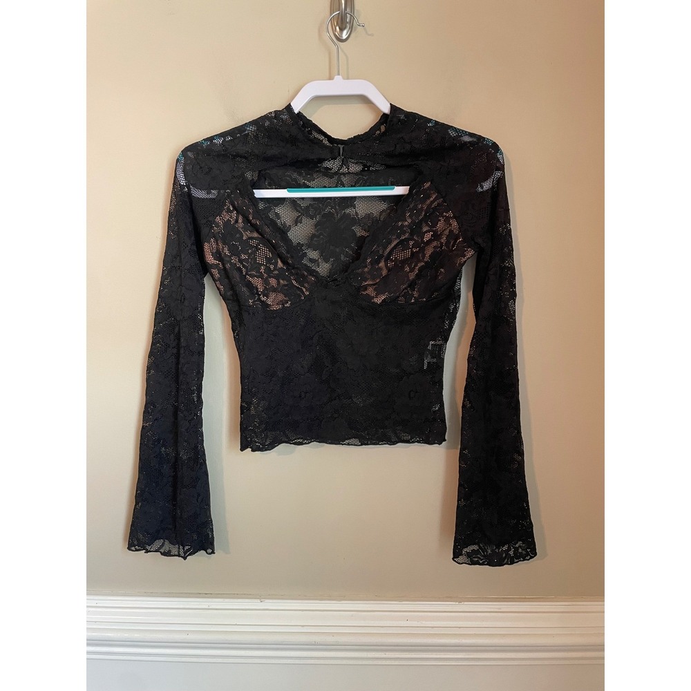 Black Floral Lace Cutout Crop Top Shein Size S Whimsigoth Coquette Vamp